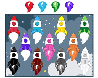 Juego de cohetes de combinación de colores, actividad de combinación de colores