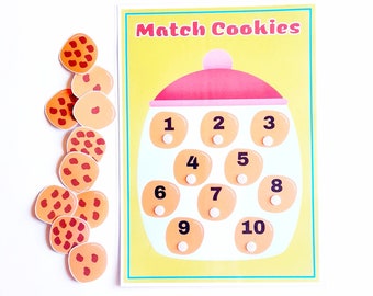 Match Cookies, Printable Learning Numbers for Toddlers