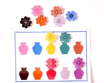 Juego de combinación de flores y clasificación por colores, actividad de combinación de colores
