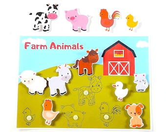 Animal Matching Game, Farm Animal Matching, Memory Game, Afdrukbaar spel voor peuters en kleuters, Bijpassend werkblad, Druk boek