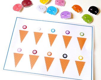 Farbaktivität mit Eiscreme, Feinmotorik für Kleinkinder und Kinder im Vorschulalter