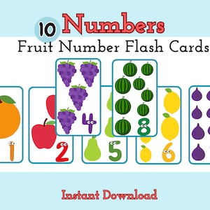 Cartes flash de fruits, imprimables, jeu d'association de nombres, apprentissage des nombres