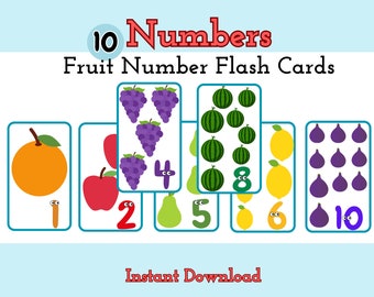 Schede Flash con numeri di frutta, stampabili, gioco di abbinamento dei numeri, apprendimento dei numeri