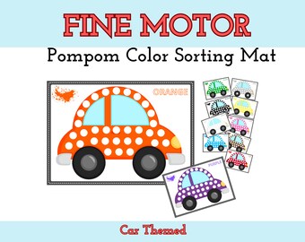 Pompom Color Sorting Mat, Car Color Sorting, Sorting Color, Fine Motor Skills, Home school Worksheet
