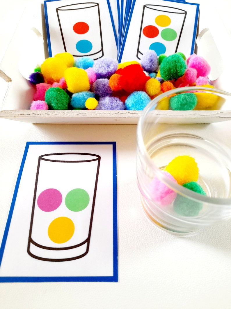 Color Activity With Pompoms and Fine Motor Activities for Toddlers and ...