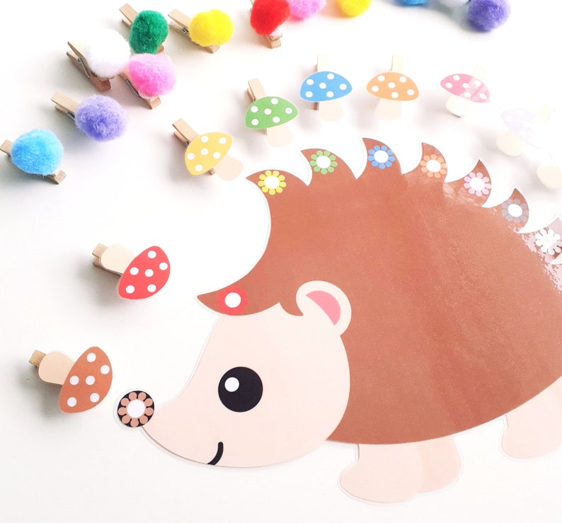 hedgehog Color Activity, Fine Motor Skills, Color Matching Game, Printable Color Matching, Preschool Color Worksheet, Matching activity, PDF image 1