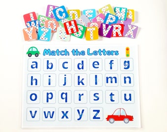 Overeenkomen met de letters, alfabet-matchingactiviteit, letters leren voor kinderen, voorschools werkblad, druk boek, peuteractiviteit, PDF-werkbladen,,