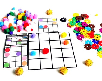 Actividad de patrones con pompones, motricidad fina