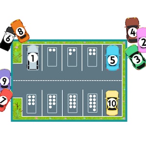 Correspondance avec des numéros de voiture, apprentissage des numéros imprimables, comptage