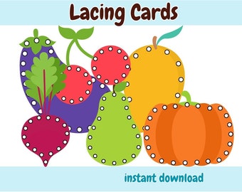 Fruits and Vegetables Lacing  Activity, Toddler Lacing Practice, Preschool Fine Motor Skills Activity