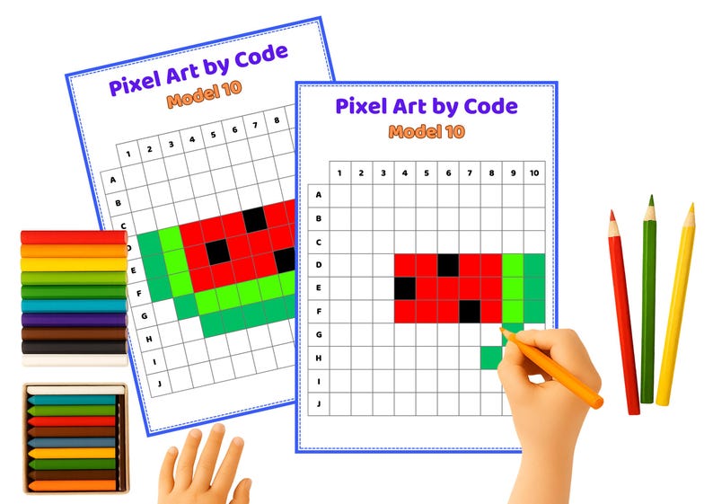 Pixel Art Activity for Kids – 32 Fun Code Coloring Grids + 2 Blank ...