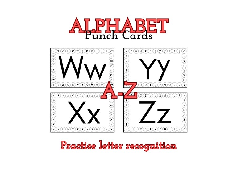 Alphabet Hole Punch Fine Motor Letter Cards for Preschool, Kindergarten