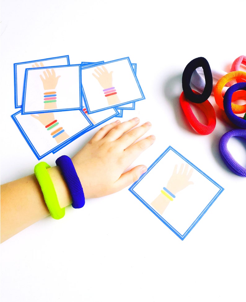 Pattern Activity with Hair Ties, Fine Motor Skills, Homeschool Worksheet, Color Matching Worksheet for Toddlers, Instant Download PDF image 1