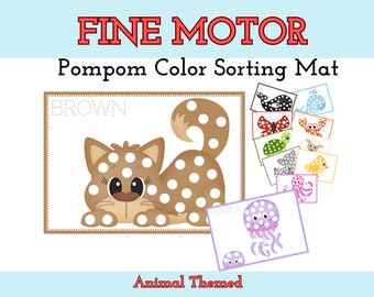 Pompom Color Sorting Mat, Animal Color Sorting, Sorting Color, Fine Motor Skills, Home school Worksheet