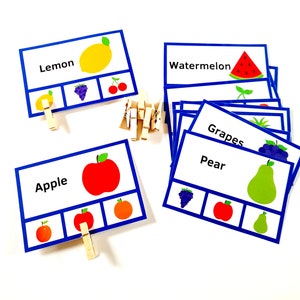 Cartes flash de fruits assorties, jeu de mémoire, jeu imprimable pour enfants d'âge préscolaire, feuille de calcul assortie, livre chargé, cartes Montessori, motricité fine,