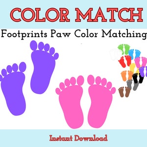 Huellas, combinación de colores de patas, juego de combinación de colores, actividad de combinación de colores