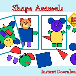Shape Animals, Shape Matching Game, Puzzle Activity with Shapes.