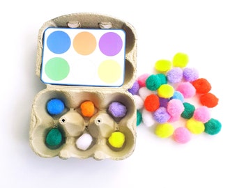 Color Activity with Pompoms and Fine Motor Skills Worksheet for Toddlers and Perschoolers