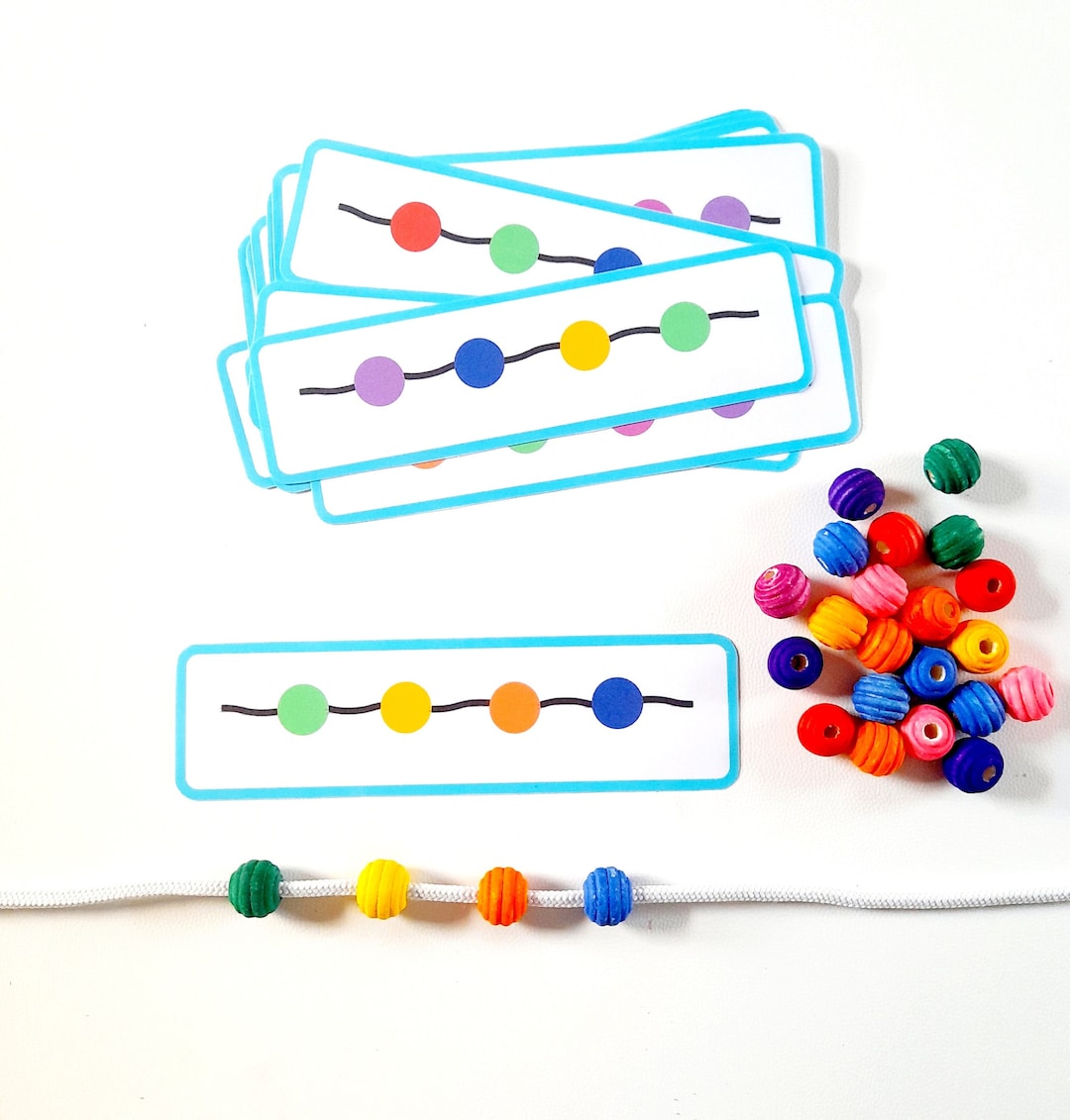 Bead Threading Repeating Pattern Activity and Fine Motor Skills for