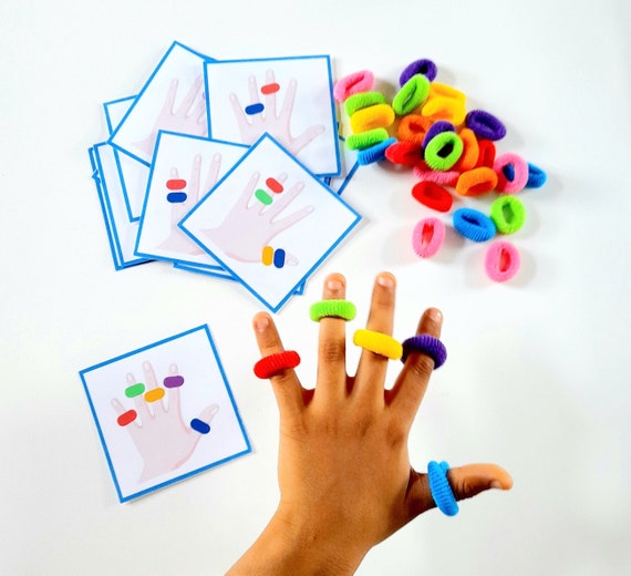 Finger Activity with Hair Ties, Fine Motor Skills, Homeschool Worksheet, Color Matching Worksheet for Toddlers, Instant Download PDF