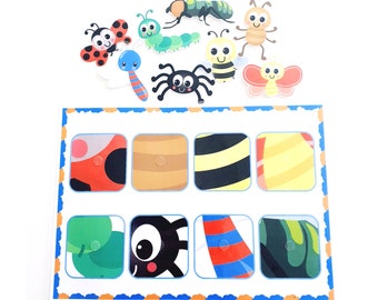 Insektsmatchningsspel, Insektsmatchning, Djurmatchningsaktivitet, Utskrivbart spel för småbarn och förskolebarn, Matchningsblad, Busy Book
