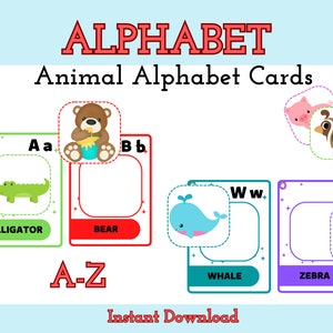 Cartes Flash Alphabet Animaux, Cartes Flash ABC, Jeu de Correspondance Alphabet, Activité Maternelle