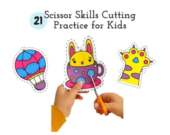 Scissor Skills Cutting Practice for Kids | 21 Printable Cutting Activity Sheets | Preschool Fine Motor Skills Worksheets PDF