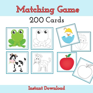 Matching Card Game, Printable activity for toddlers, Fine Motor Skills