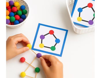 Actividad de motricidad fina: 36 tarjetas con patrones para pompones y palitos / Juego imprimible de actividades para niños pequeños y preescolares