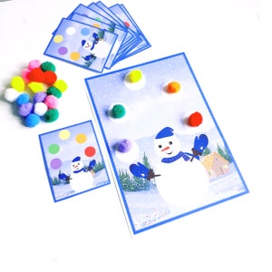 Color Activity with Pompoms and Fine Motor Skills Worksheet for Toddlers and Perschoolers