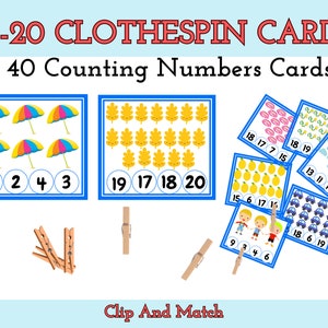 1-20 Clothespin Cards, Counting Number Flash Cards, Printable Counting Cards Activity