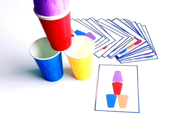 Stacked cups Pattern Activity, Printable Color  Matching Game.