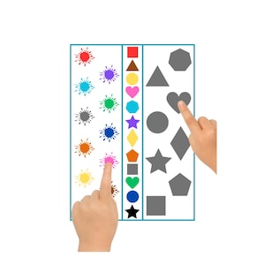 Gra koordynacyjna ręka-oko dla dzieci – do wydrukowania, dopasowywanie kolorów i kształtów – drobne umiejętności motoryczne w formacie PDF – Montessori Busy Hands