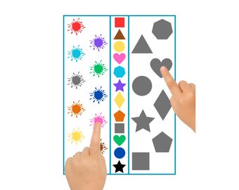 子ども向け手と目の協調性ゲーム – 印刷可能な色と形のマッチングアクティビティ – 細かい運動能力育成PDF – モンテッソーリ・ビジー・ハンズ