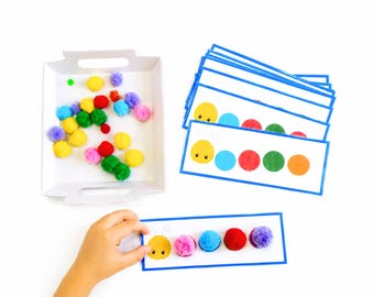 Malaktivität mit Pompons und Arbeitsblatt zur Förderung der Feinmotorik für Kleinkinder und Vorschulkinder