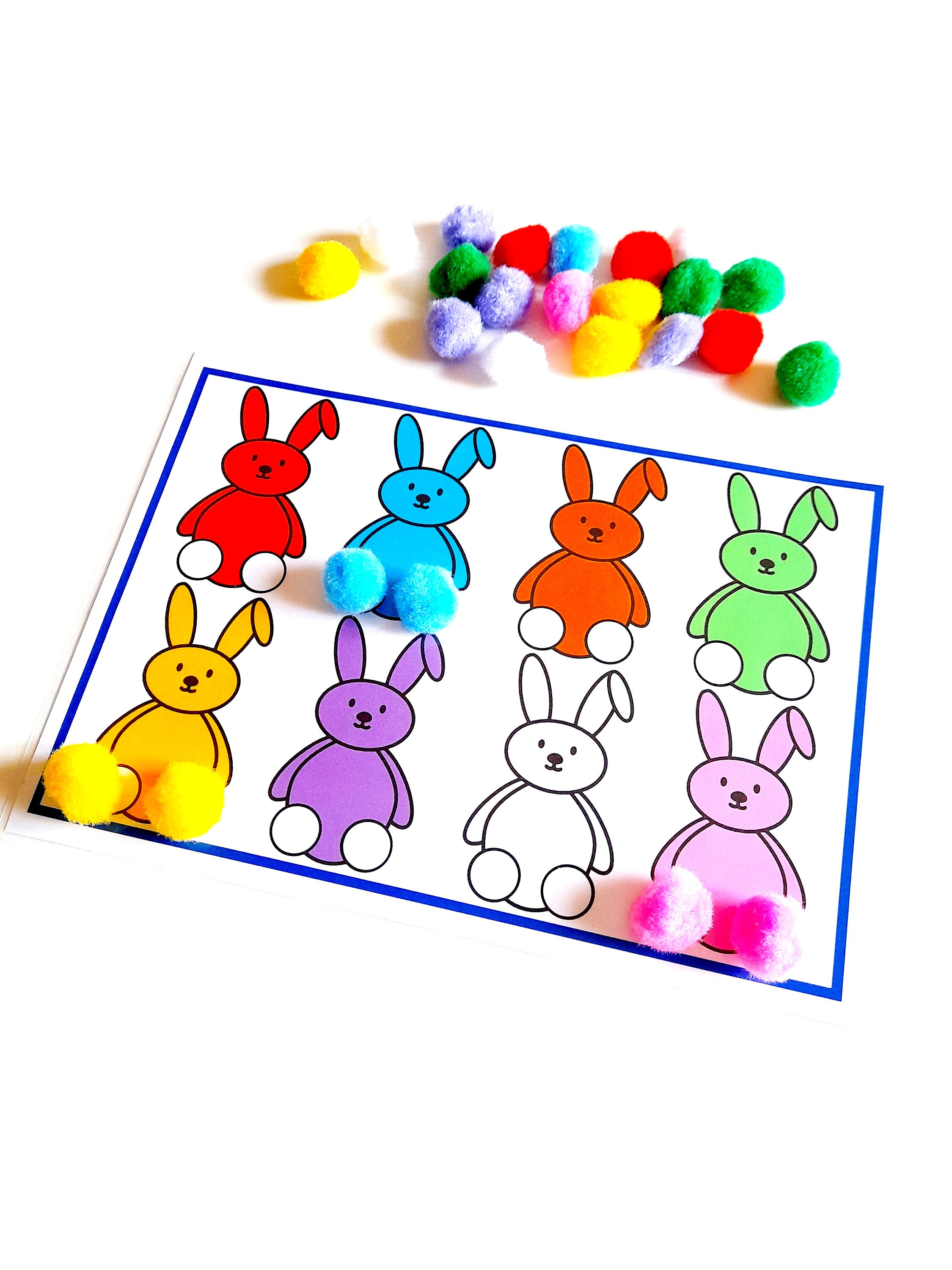 Color Activity With Pompoms, Fine Motor Skills, Homeschool Worksheet ...