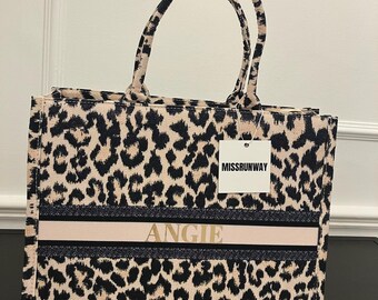 Personalised Patterned Canvas Tote Bag Leopard