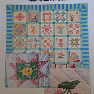 May include: A patchwork quilt with a variety of squares, showcasing floral and geometric designs. The quilt includes squares with images of a kite, angel, and cherries. The text "Memories of Granny Jo" is at the top.