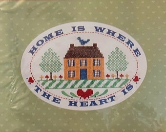 Mats 'N Stitches #50-620 "Home is Where the Heart is." Embroidery kit with pre-cut silk framing mat