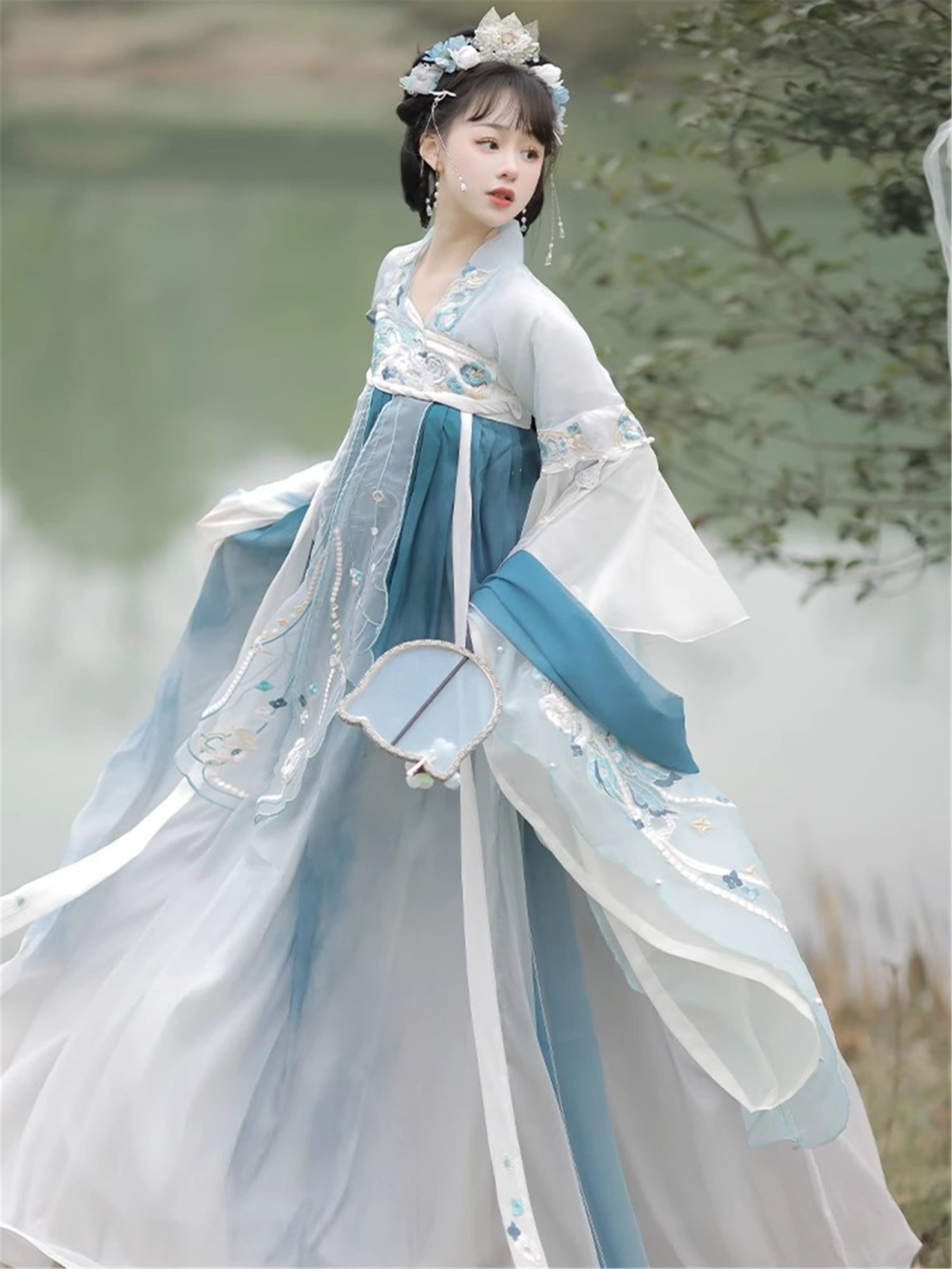 Blue Embroidery Floral Pearl Hanfu Dress Summer Modern Hanfu - Etsy