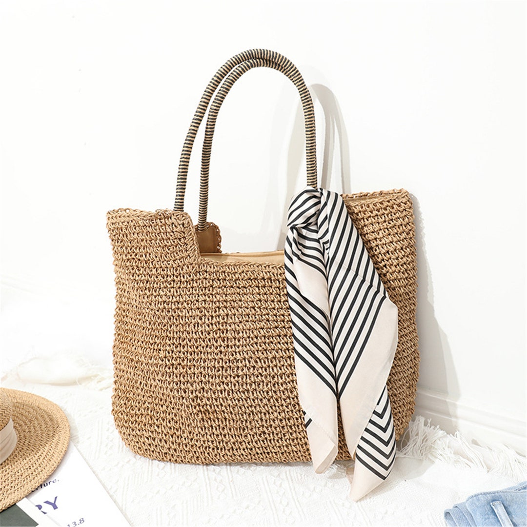 Brown Beige Straw Woven Tote Bag Shoulder Tote Bag Beach - Etsy