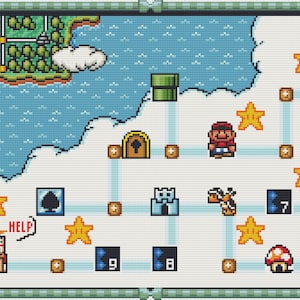 Super Mario Bros 3 World 5 Map Part 2 Cross Stitch Pattern. PDF Files. INSTANT DOWNLOAD