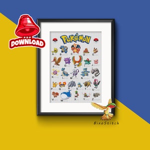 Pokemon Alphabet Cross Stitch Pattern. PDF Files. INSTANT DOWNLOAD