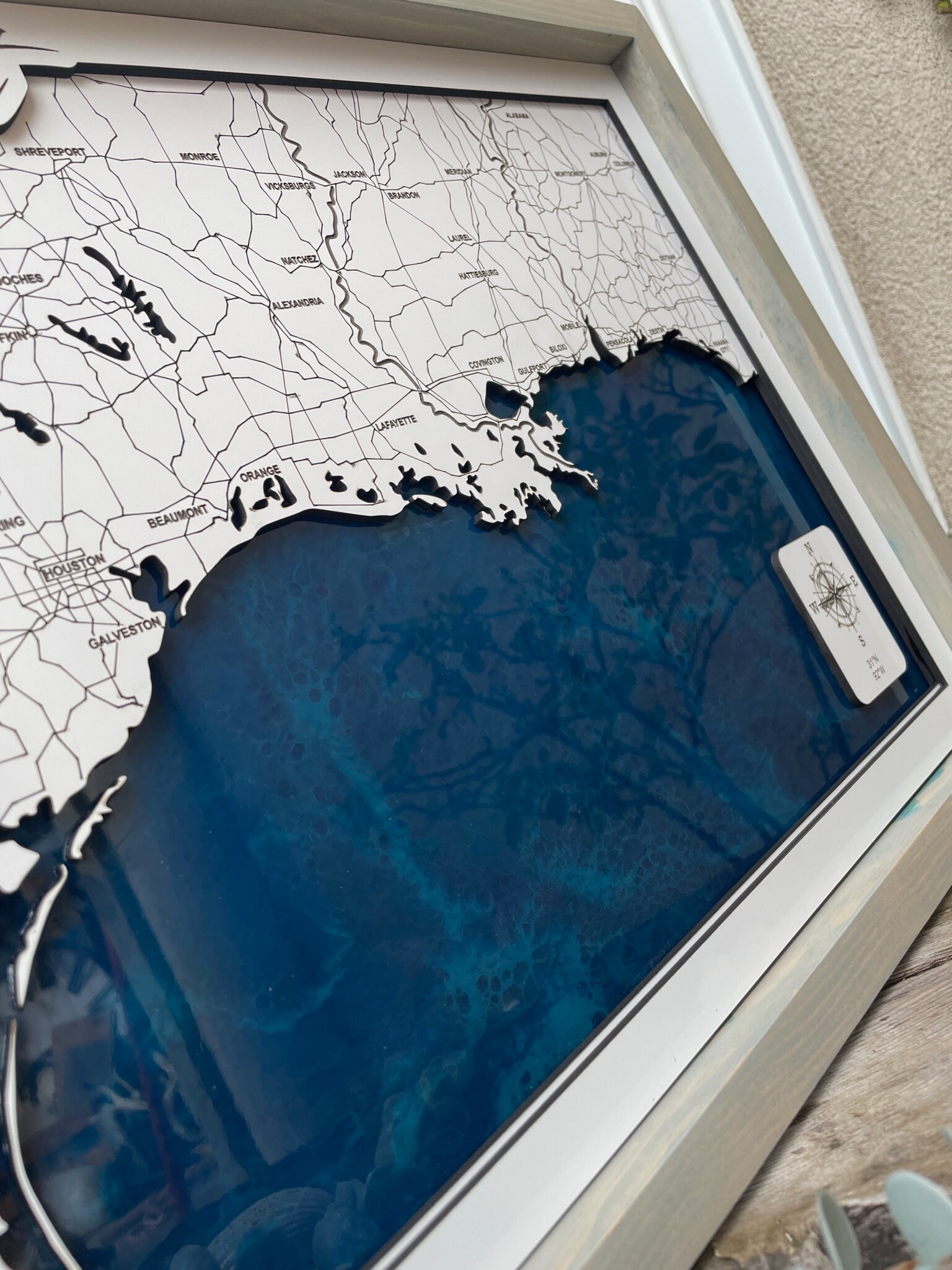 Resin Grid Map Gulf Coast Laser Cut Map With Resin Base - Etsy