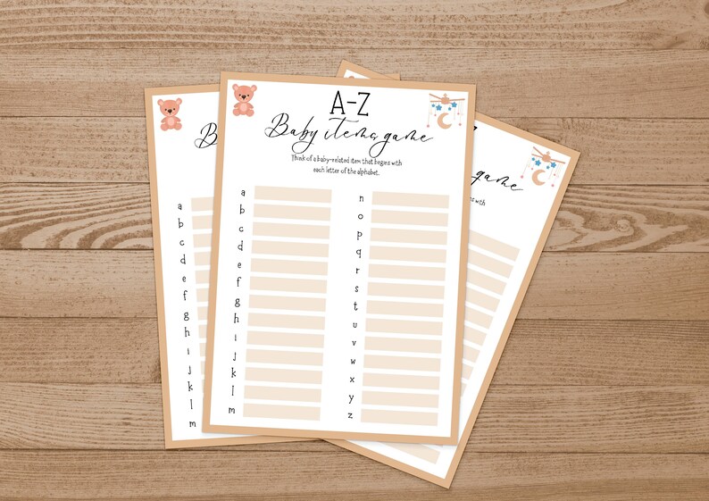 ABC Baby Shower Game Baby Shower Games Printable Baby ABC Etsy