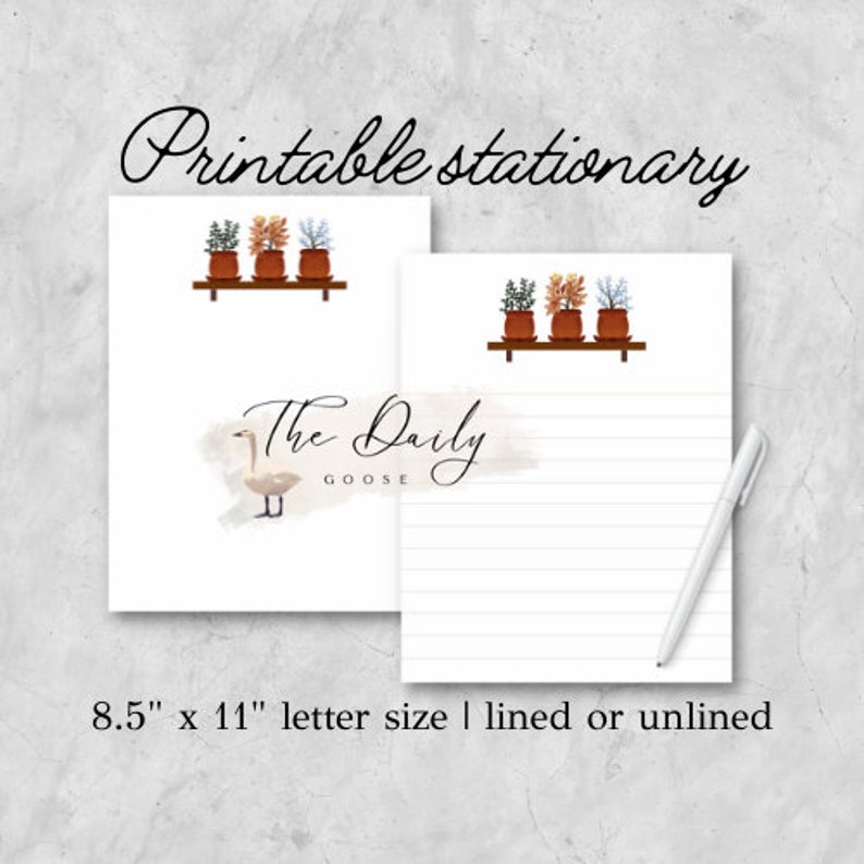 Printable Plant Stationary 8.5 X 11 Potted Plants Downloadable Etsy