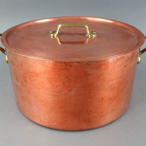 Copper Soup Pot Dutch Oven Brass Handles & Lid Antique WALDOW Brooklyn NY 10  Steel Vintage Cookware French Style 5-quart Rondeau Sauté Pan 