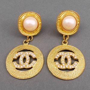 Chanel Gold Textured Ball CC Logo Charm Dangle Drop Evening