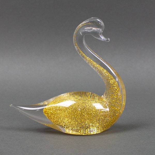 Marcolin Sweden Signed Art Glass Crystal Gold Swan Bird Figurine