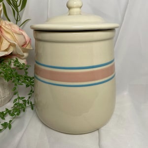 Vintage McCoy Pottery Pink and Blue Striped Large Canister